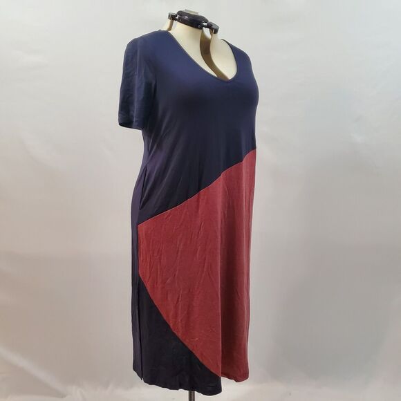 Bloomchic Dress Women's 1X Dusty Pink Indigo Colorblock Contrast Split Hem NWT - Picture 4 of 12